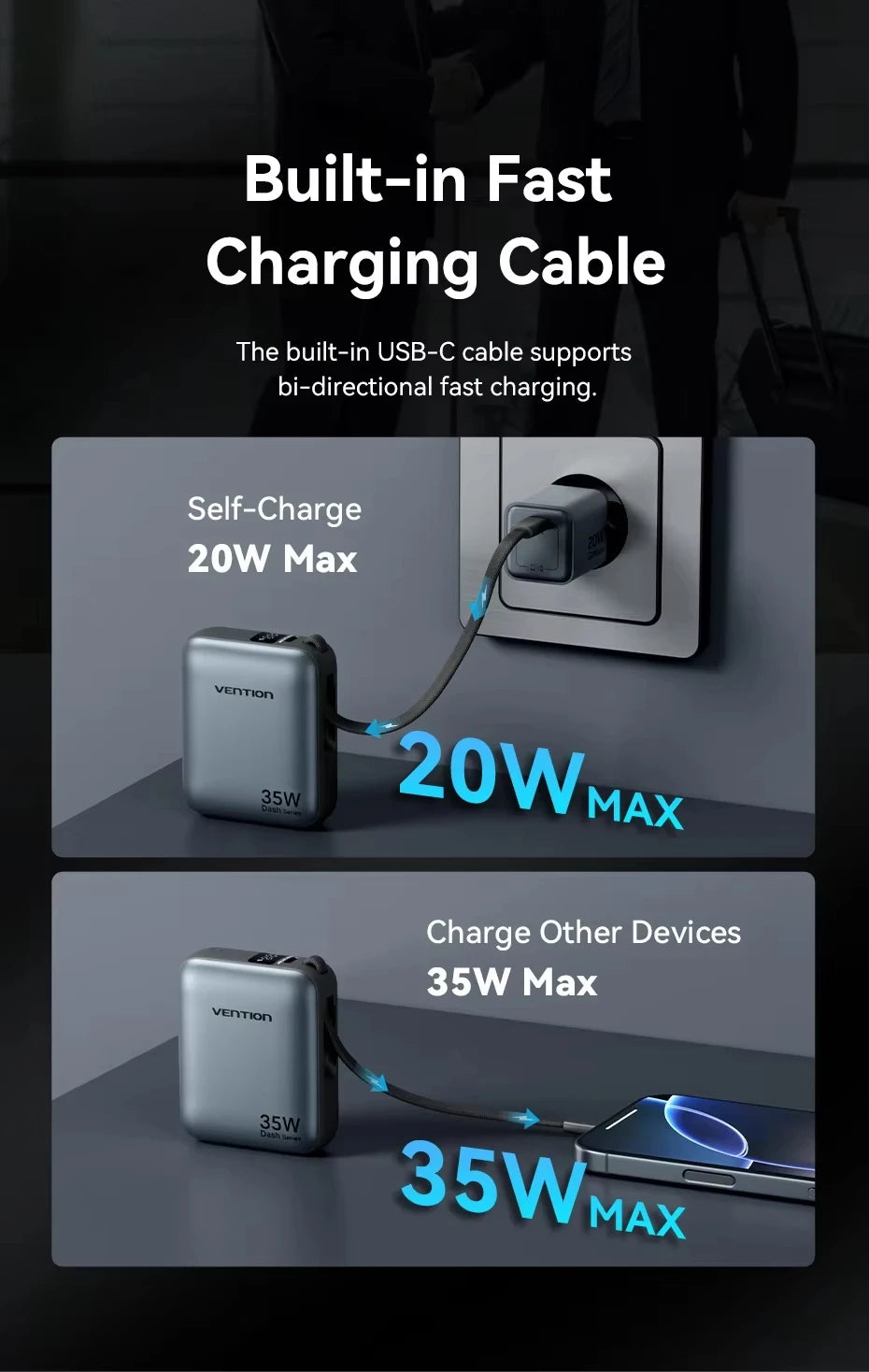 Vention NEW 10000mAh 35W Power Bank Fast Charge Portable Mini 3C PowerBank for iPhone 17 Xiaomi External Spare Battery Charger