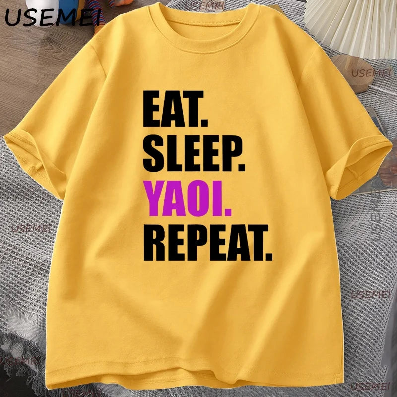 Eat Sleep Yaoi Repeat T Shirt Manga Tshirt Men Women Cotton Breathable T-shirt Men's Short Sleeve Round Neck Tees Clothes