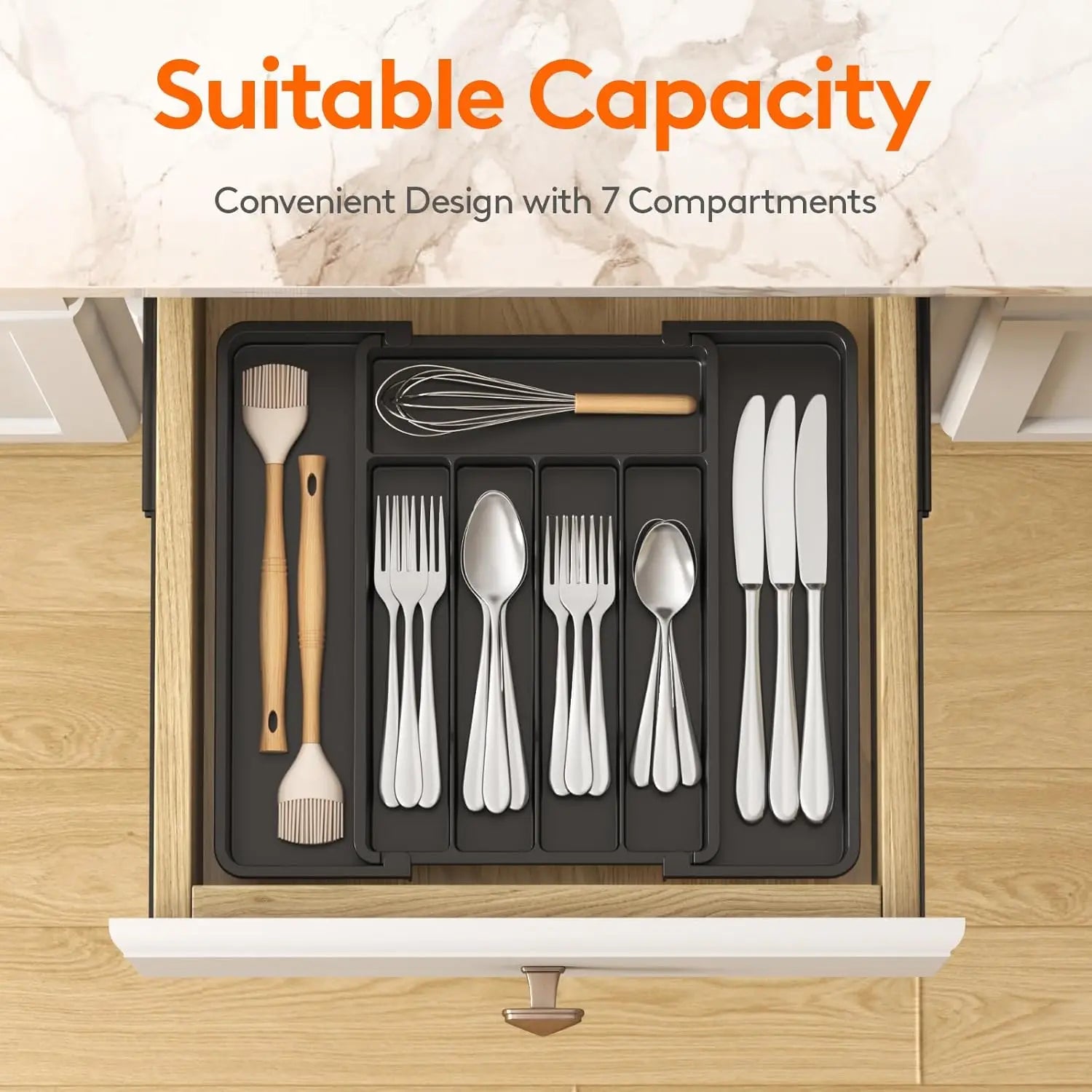 1pcs Silverware Organizer - Expandable Kitchen Drawer Organizer, Adjustable Utensil Organizer, Cutlery Tray for Forks, Knives,