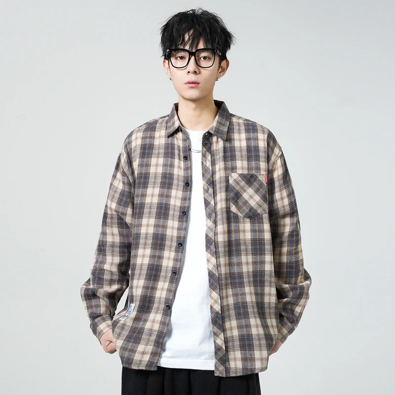 Men Shirt Plaid Flannel Long Sleeve Plus Size Loose Hip Hop Street Mens Casual Shirt Oversized Male Soft Dress Shirt Dropshippig