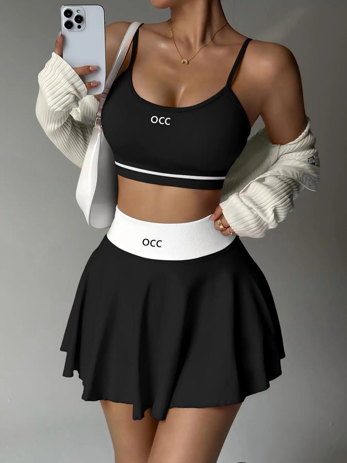 Yoga bra, high waisted tennis skirt, running and fitness pleated skirt, two-piece set, women's comfortable tennis skirt
