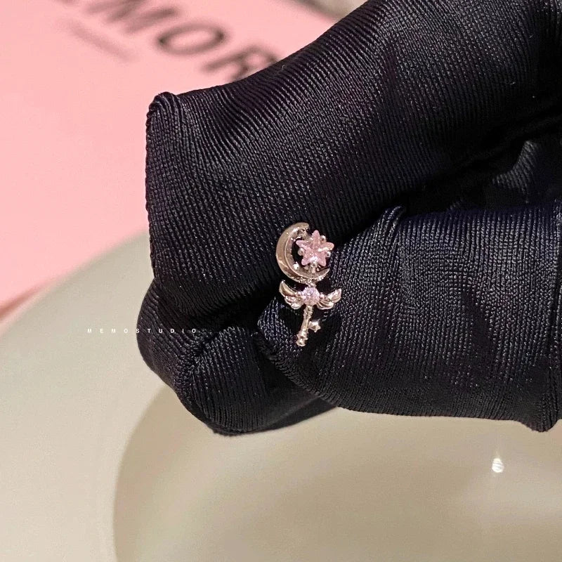 1 PCS New Fashion Cute Pink Zircon Crystal Ear Bone Nail 316L Medical Titanium Steel Earrings for Women Y2K Punk Jewelry