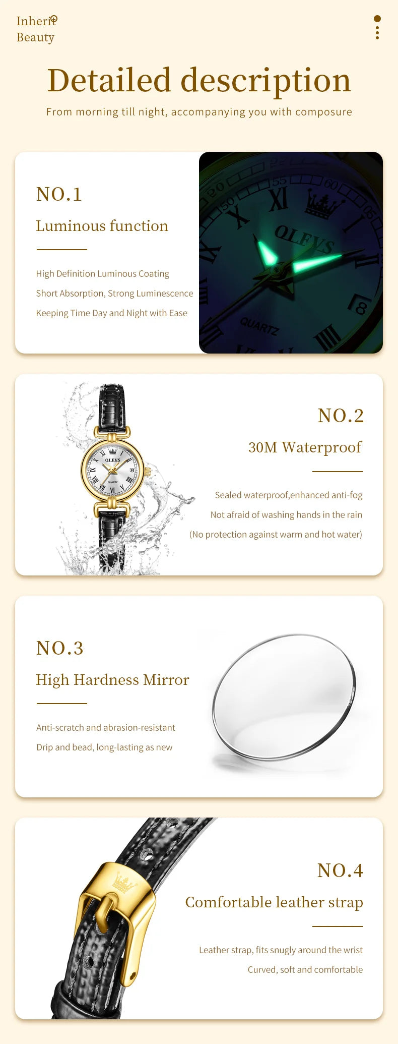 OLEVS 5645 New Women Watches Elegant Original Date Quartz Wristwatch Waterproof Luminous Watches For Woman Leather Strap Watch