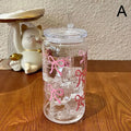 500ml Pink Bow Plastic Cups With Lids And Straws Reusable Bow Aesthetic Cup For Drinking Coffee Tea Cocktail For Party Support