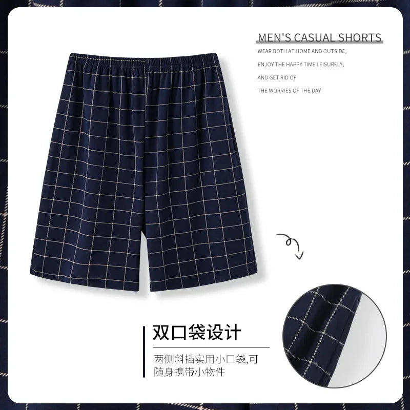 Summer new style solid color pajama pants adluts home loose cotton pajama men's sleep bottom elastic waist breathable shorts