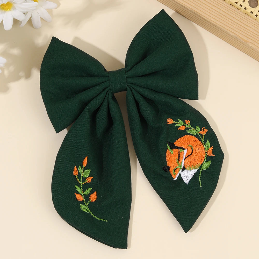 Cartoon Hedgehog Bow Hair Clip For Girls Elegant Handmade Flower Fox Embroidery Hairpins  New Trendy Headwear Hair Accessories