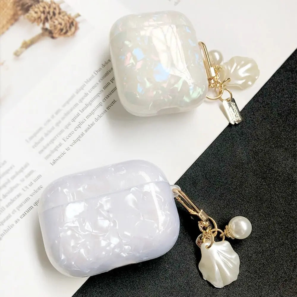 Dreamy Pearl Shell Earphone Case with Keychain Soft Headphone Box Cover TPU Earphone Accessories for Airpods 4/3/2/1/pro2/pro