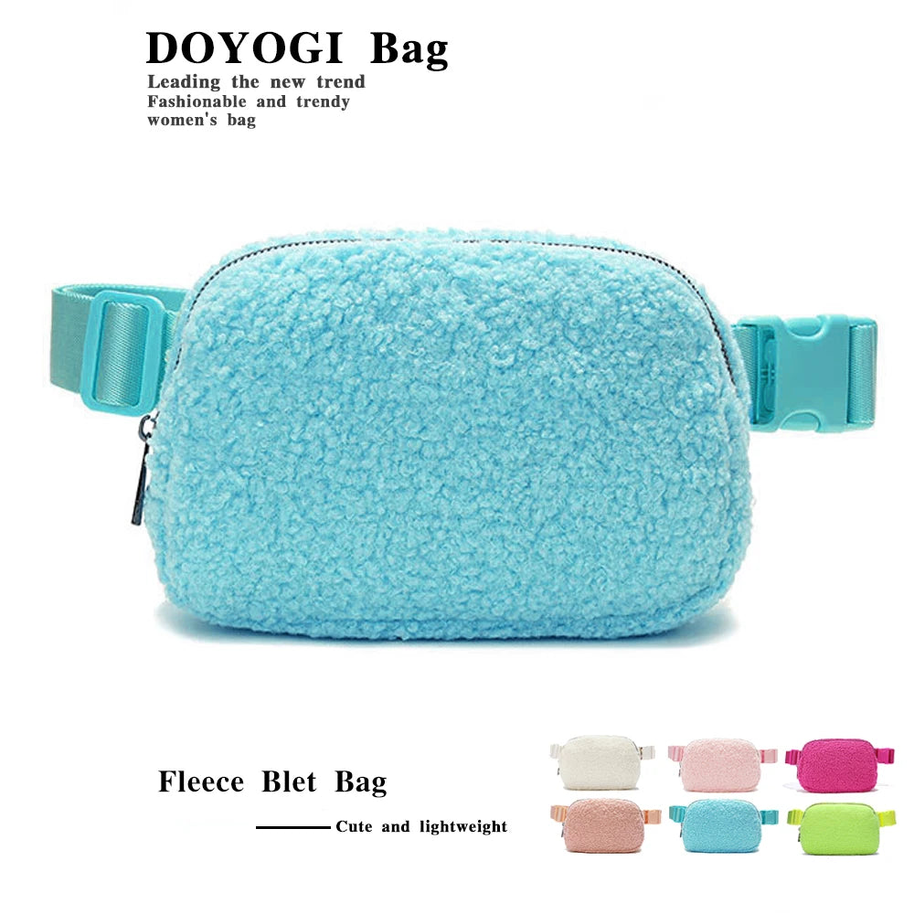 Winter Fleece Belt Bag for Everywhere Women Crossbody Bag White Fanny Pack Bag Small Waist Bag with Adjustable Strap (Ivory)