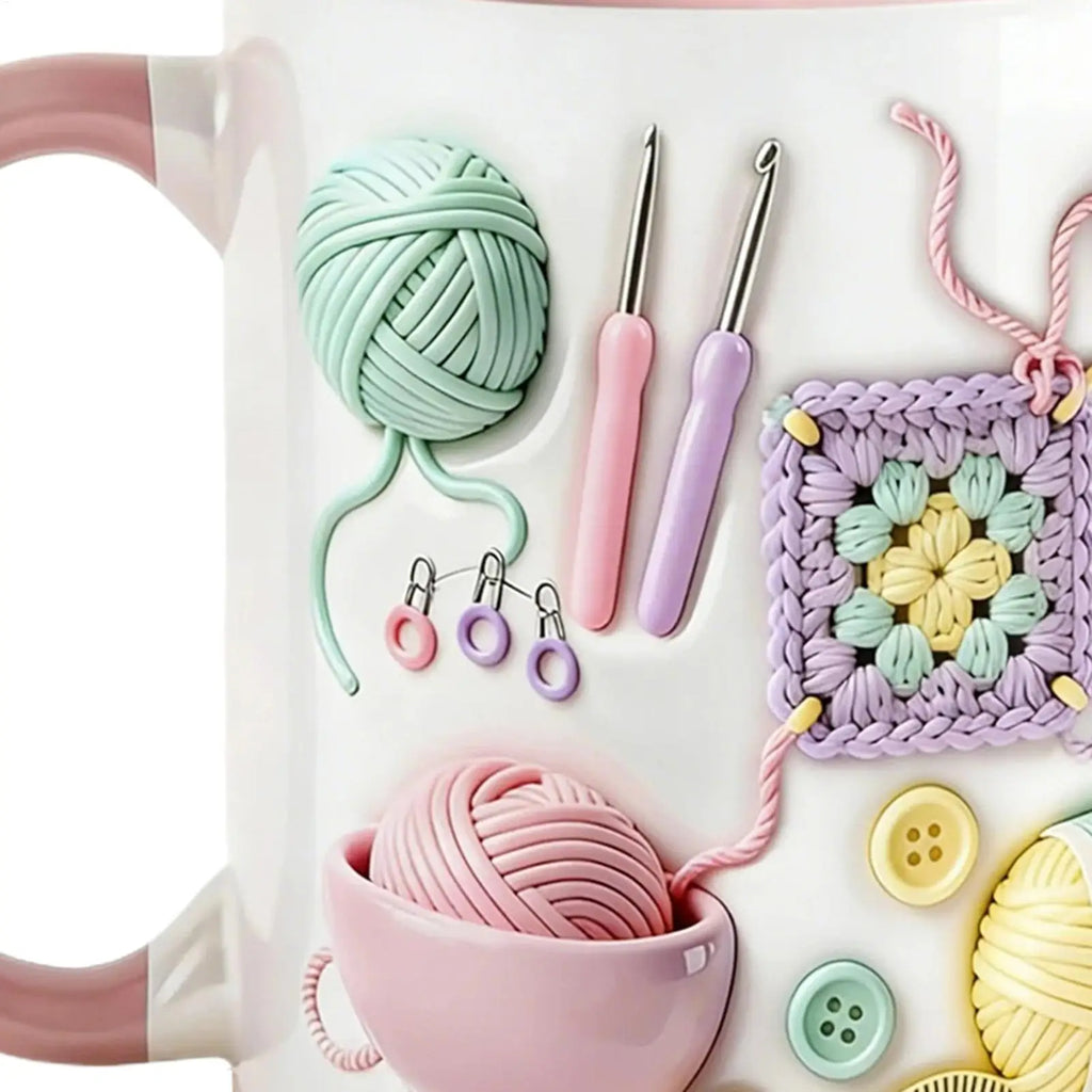 Funny Coffee Mug 330ml Crochet Ceramic Drinkware Novelty Drinking creativity Cups Crochet theme For Adults Yarn Lovers