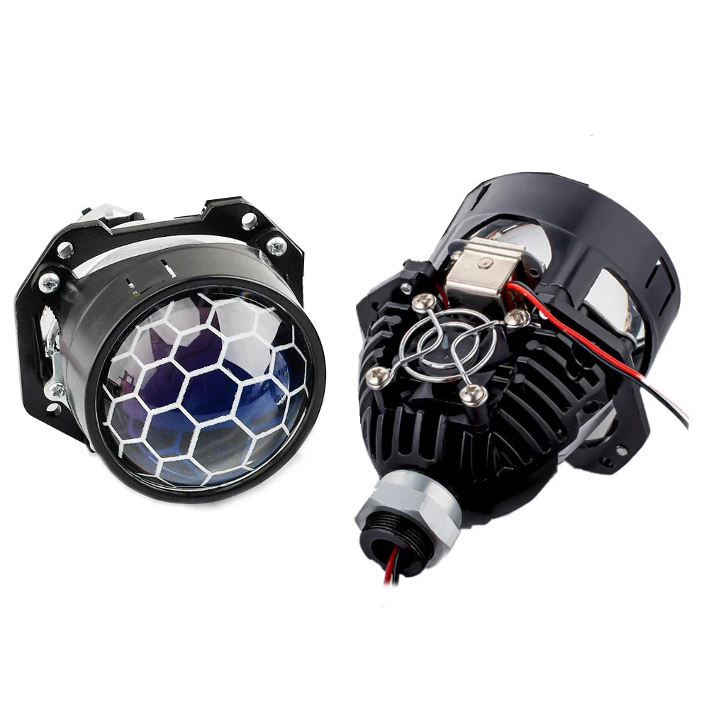 120W 2PCS 3.0 Inch Blue Honeycomb Bi LED Projector Lens Retrofit H1 H4 H7 H11 Universal Car Headlamp Retrofit Styling 6000K