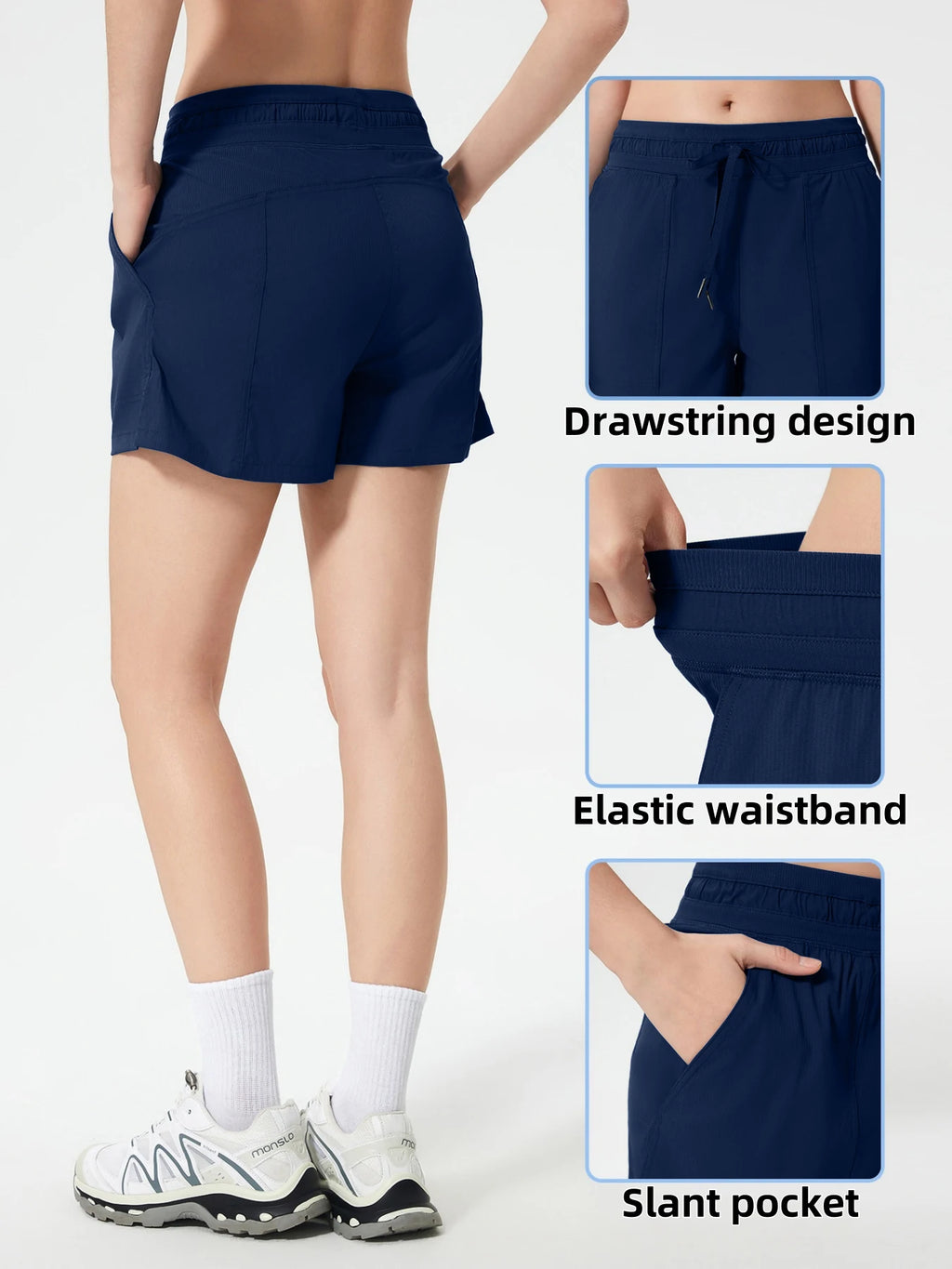 ‌Women's Casual Shorts - Elastic Waistband with Drawstring, Slant Pocket Design, Ideal for Summer & Outdoor‌