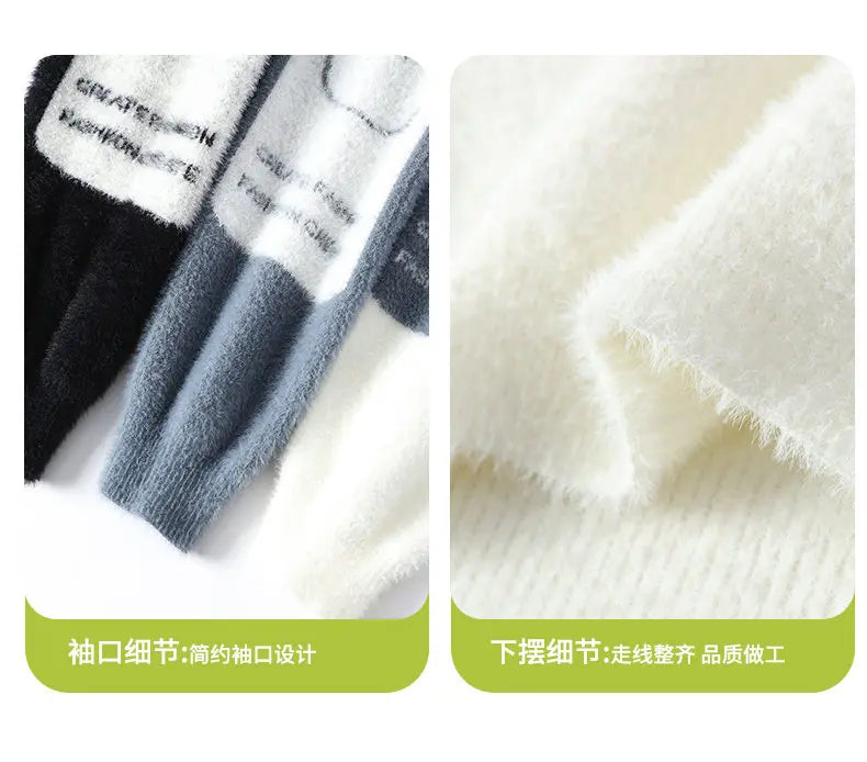 Men's Kintted Long Sleeved Sweater Men Solid Color Sweater Autumn/winter Soft Warm Comfortable Tops Thick Warm Wool Pullovers