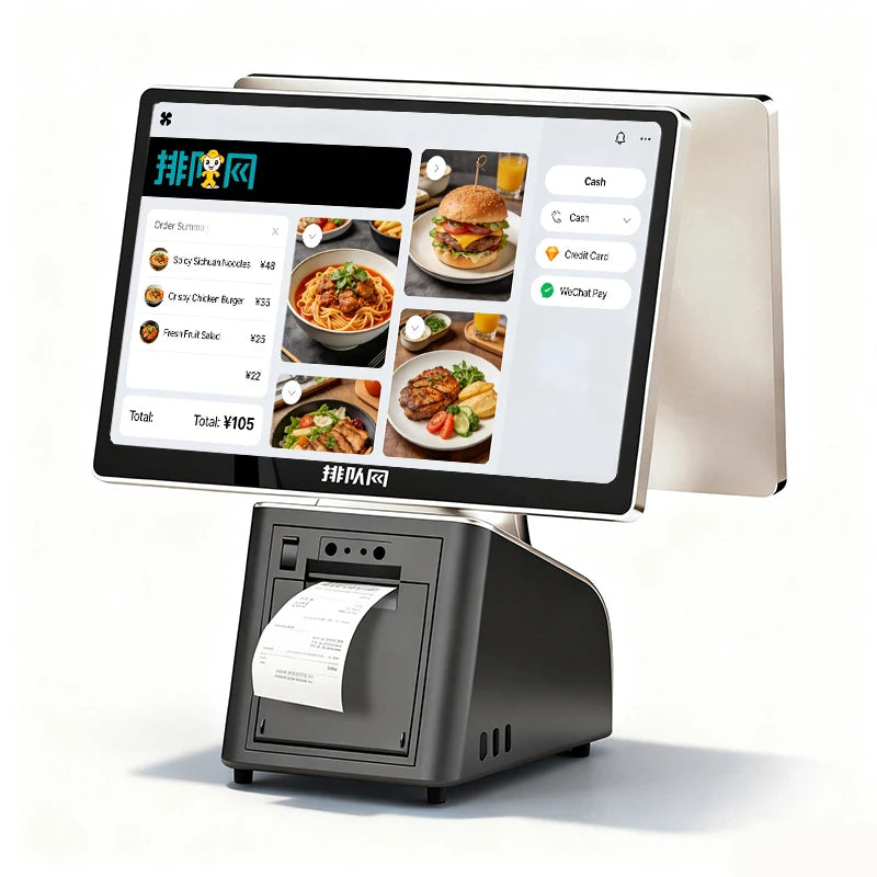 S300 Dual Touch Screen All In One Pos Systems With Printer For Fast Food Restaurant Windows Cash Register Machine