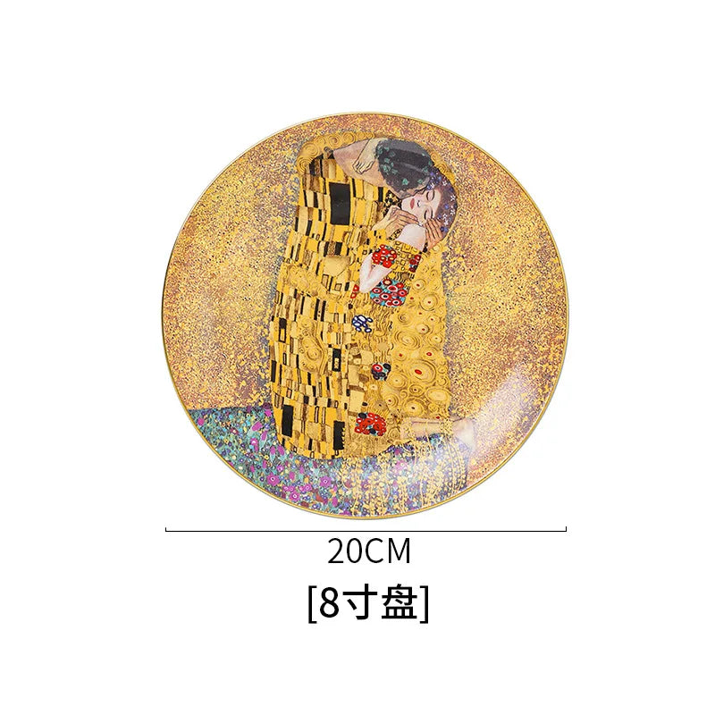 Klimt Kiss Bone China Dinning Plates Set Luxury Porcelain Plate for Dessert Steak Bread Cake Dish Home Party Tableware Gift