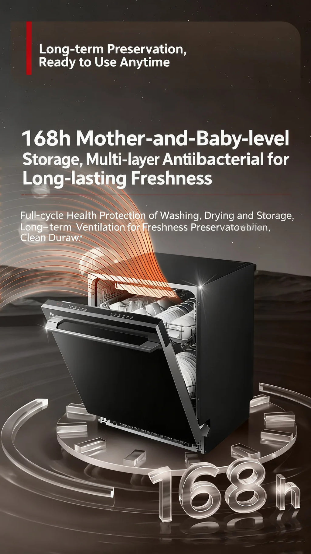 Countertop Built-in Dishwasher 18 Place Setting 1800W Fully Automatic Touch Control Disinfecting Machine for Large Household
