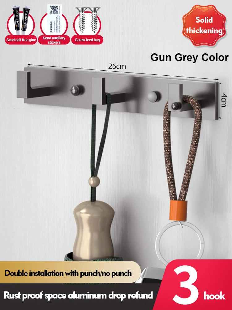 Bathroom Hardware Robe Hooks Matte Black/Gun Grey Color Wall Mounted Clothes Coat Hanger Towel Storage Space Aluminum FR203