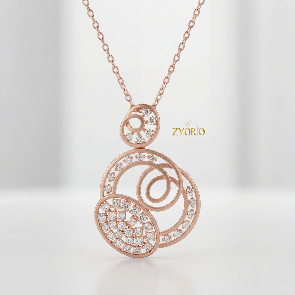 Modern Luxury Women's Triple Circle Diamond Pendant in Gold with Sparkling Diamonds for Wedding Anniversary & Party