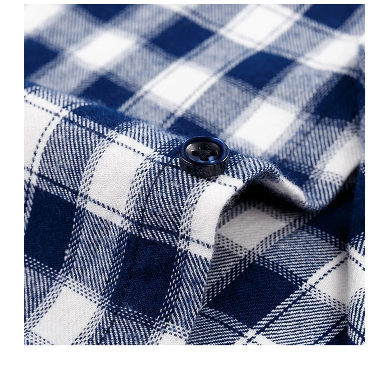 Classic Retro Plaid Flannel Shirt Long Sleeve 100% Cotton Fashion Casual Soft Spring Autumn Winter Standard Pocket Men's Shirt