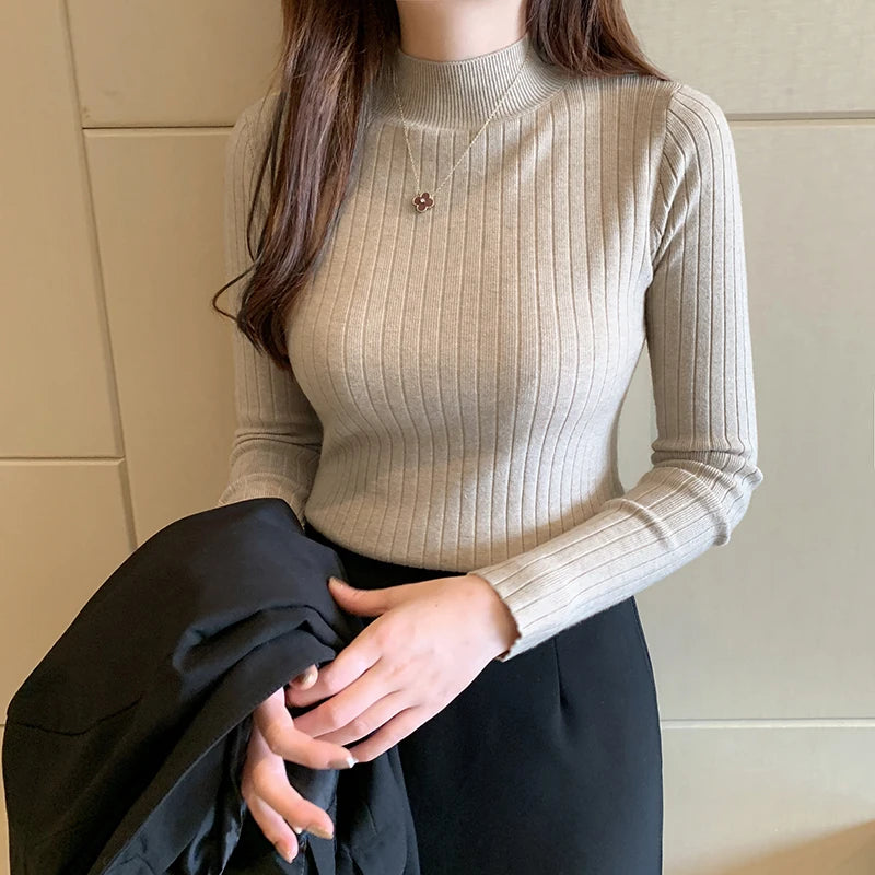 ITOOLIN Women Mockneck Sweater Women Slim Jumpers Knitted Solid Cashmere Pullover Elegant Sweater Women Spring T-shirts 2025