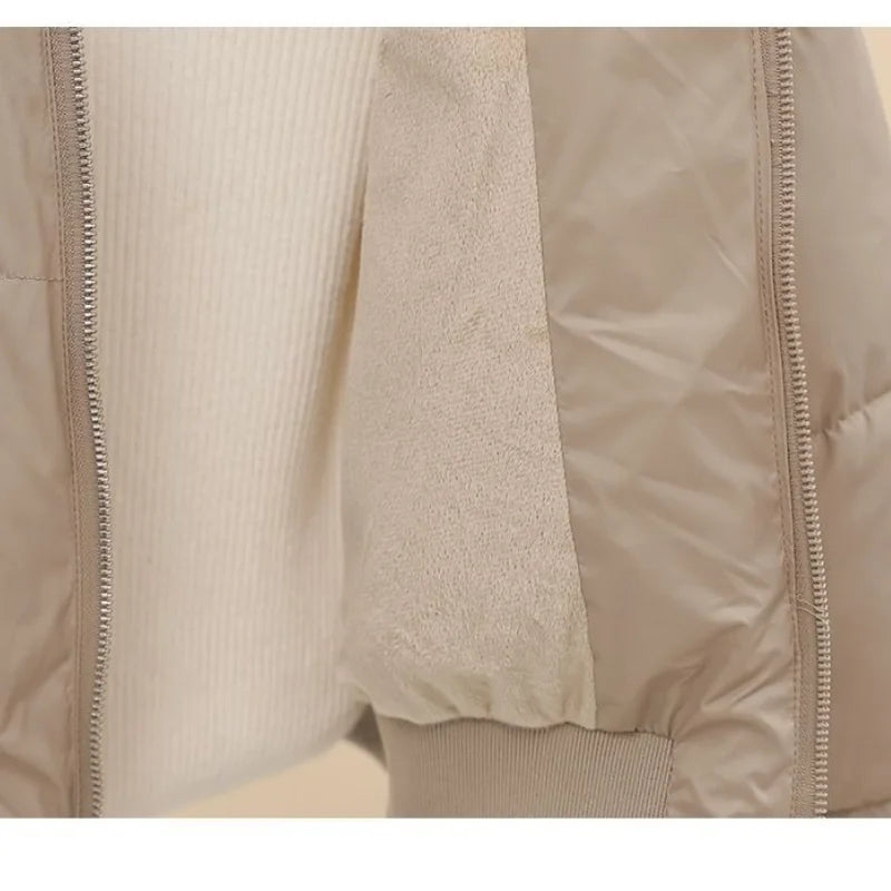 Korean Style Cropped Slim Fit Puffer Parka Women Detachable Faux Fur Trim Hood Thick Warm Zip Pockets Winter Casual Outfit 2026