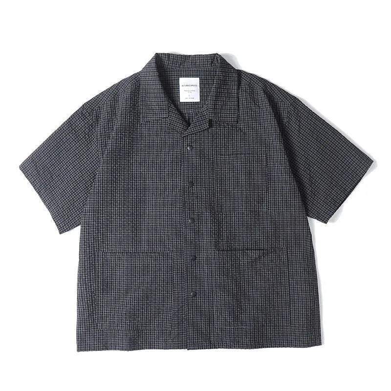 Summer Outdoor Shirt Men Short Sleeve Summer Streetwear Cleanfit Fashion Loose Casual Oversize Plaid Blouse Hawaiian Shirts