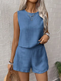 Women's Summer 2 Pieces Clothes Outfits Set Solid Color Fashion Casual Sleeveless Tops and Shorts Sets Outwear