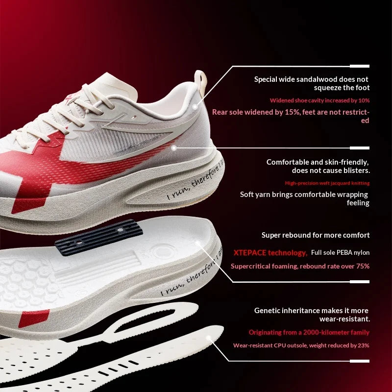 XTEP 2000km PRO Men's Running Sneakers 2026 Spring Cushioned Stability Comfort Lightweight Male Sports shoes 874219110026