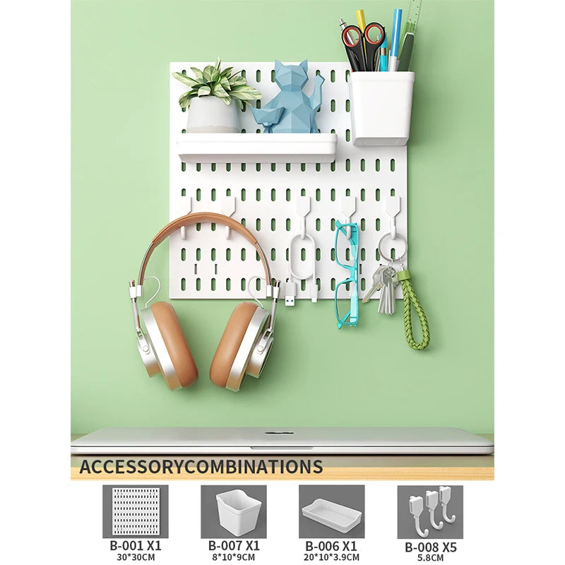 Study Room Pegboard with Shelves Tool Free Wall Grid Scratch Proof Easy to Install for Computer Desk Accessories