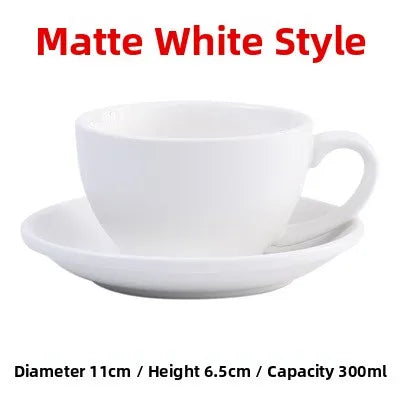 European Style Matte Latte Cup Ceramic Cappuccino Cup Large Mouth Coffee Cup Plate Set Handmade Craftsmanship 300ml
