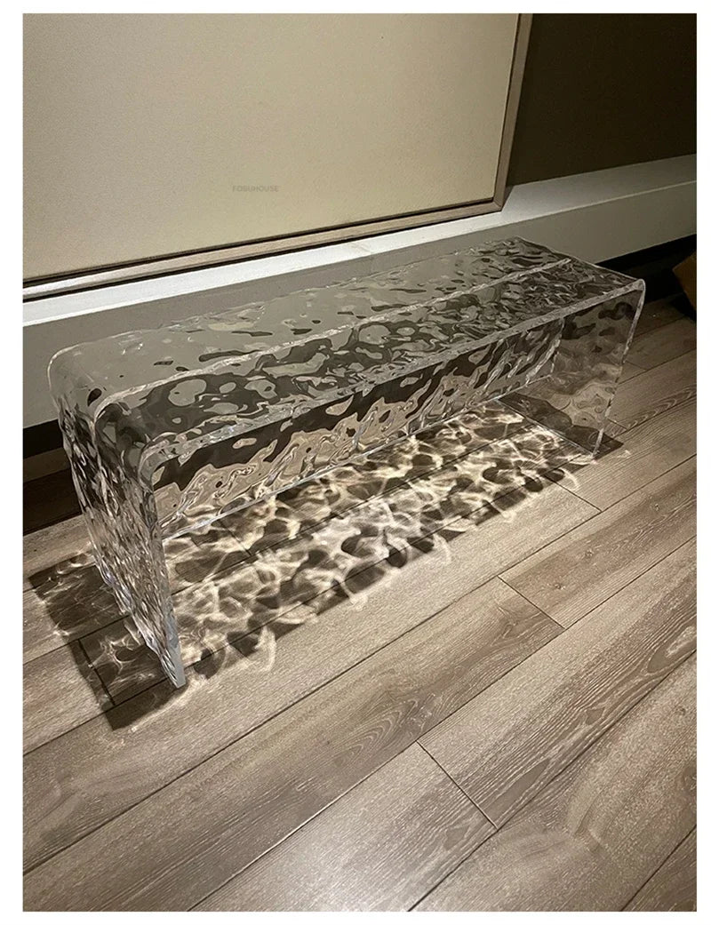 Nordic Acrylic Shoe Changing Stools Transparent Bench Water Ripple Bed End Stool for Bedroom Light Luxury Living Room Furniture