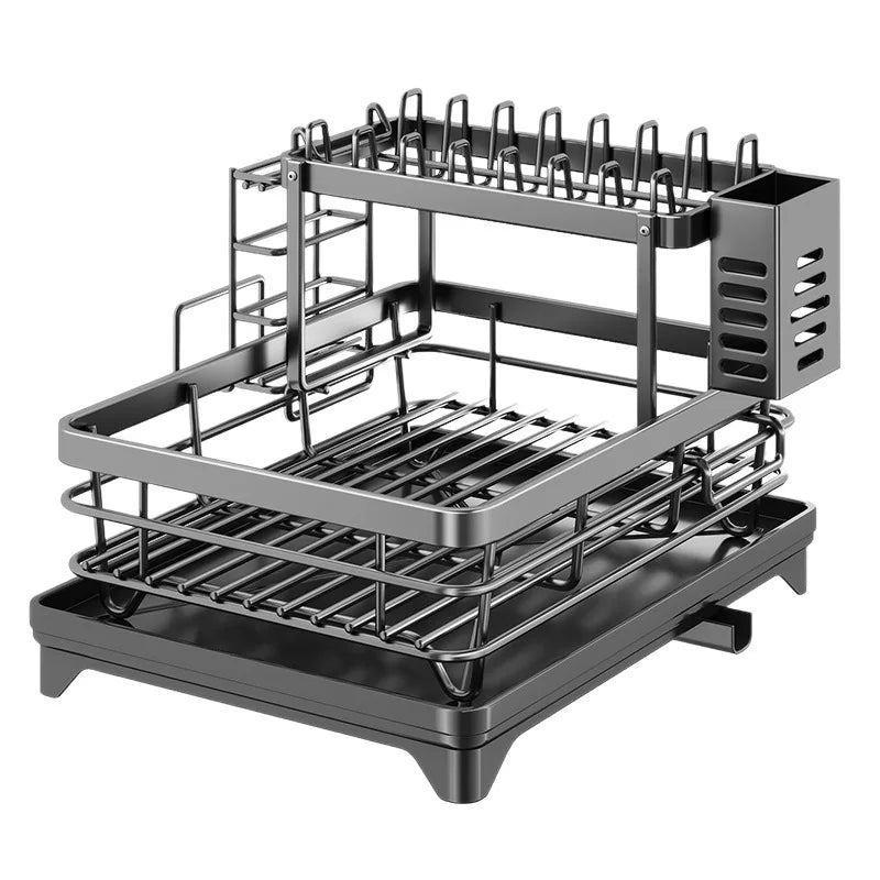 Dish Drying Rack Adjustable Kitchen Plates Organizer with Drainboard Over Sink Plate Drainer Storage Organizer