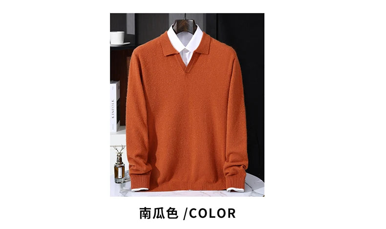 Autumn/Winter Men's 100% Pure Cashmere Pullover Business Casual Solid Knitted Sweater Loose Collar Tops Thick Warm Base Jumper