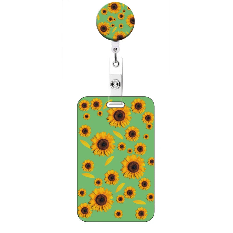 Flower Retractable Buckle Card Holder Women Business Badge Case Reel Clip Girls Cardholders Doctors Nurses Hang Credential holde