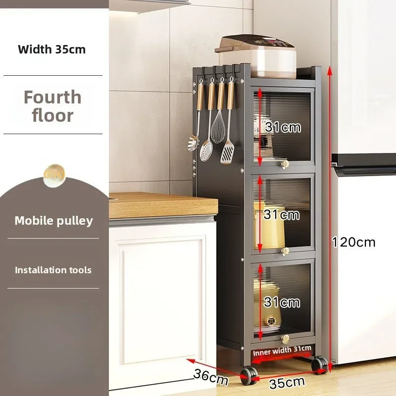 Multi-functional Kitchen Shelf Floor-to-ceiling Shelf Locker Microwave Pot Oven Cabinet Storage Rack with Cabinet Door