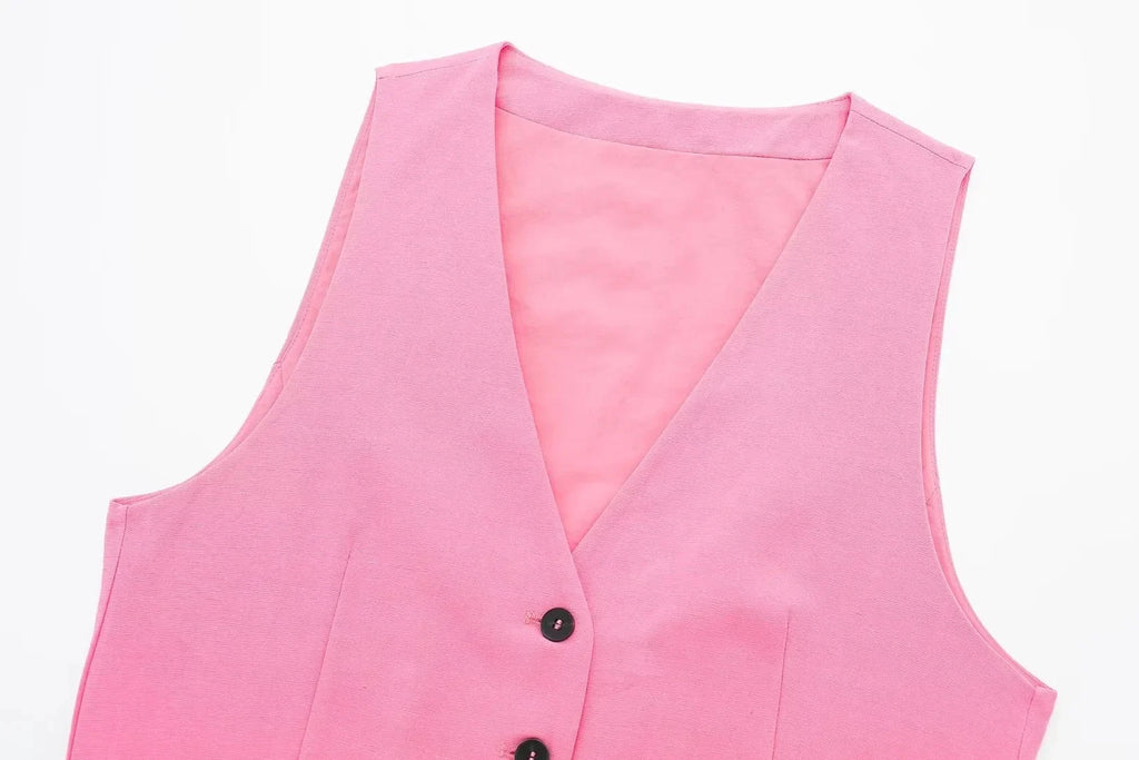 HH Women Solid Casual 2 Piece Set V Neck Single Breasted Vest Top High Waist Slim Shorts Female Casual Office Lady Daily Wear
