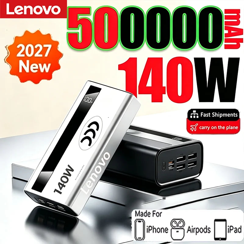 Lenovo 140W Super Fast Charging Portable Power Bank 500000mAh CCC Certified Battery Digital Display External Charger for Xiaomi