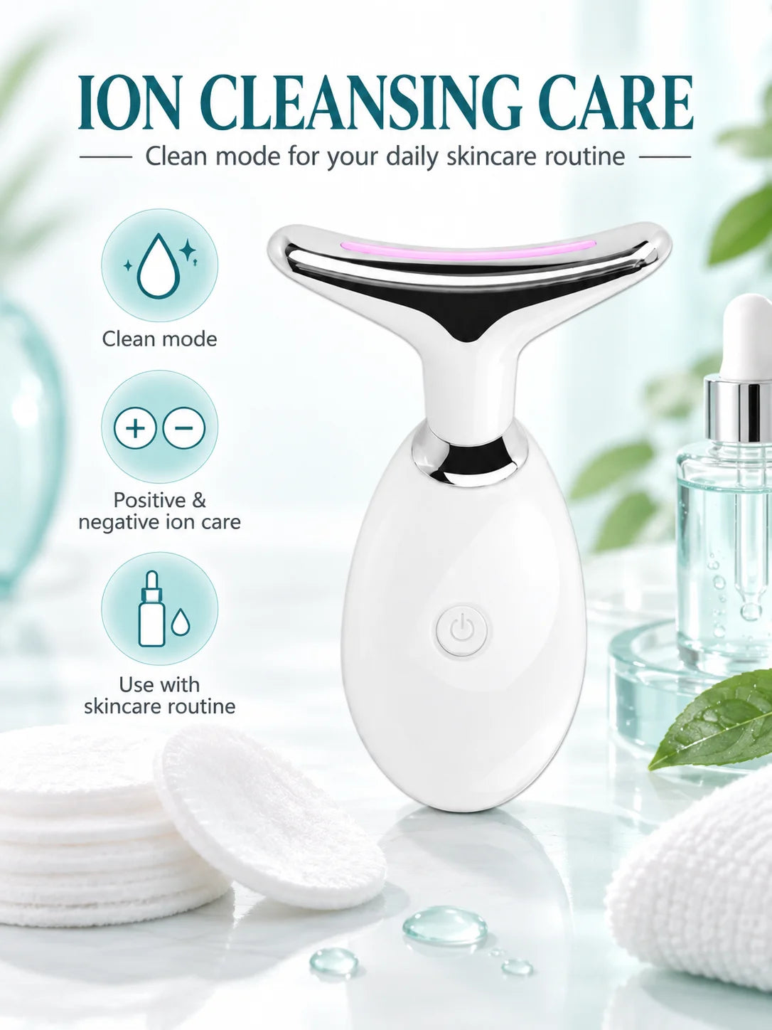EMS Neck Massager Face Beauty Device T Shaped Neck Care Tool 3 Color Light Warm Care Ion Cleansing Rechargeable Skin Care