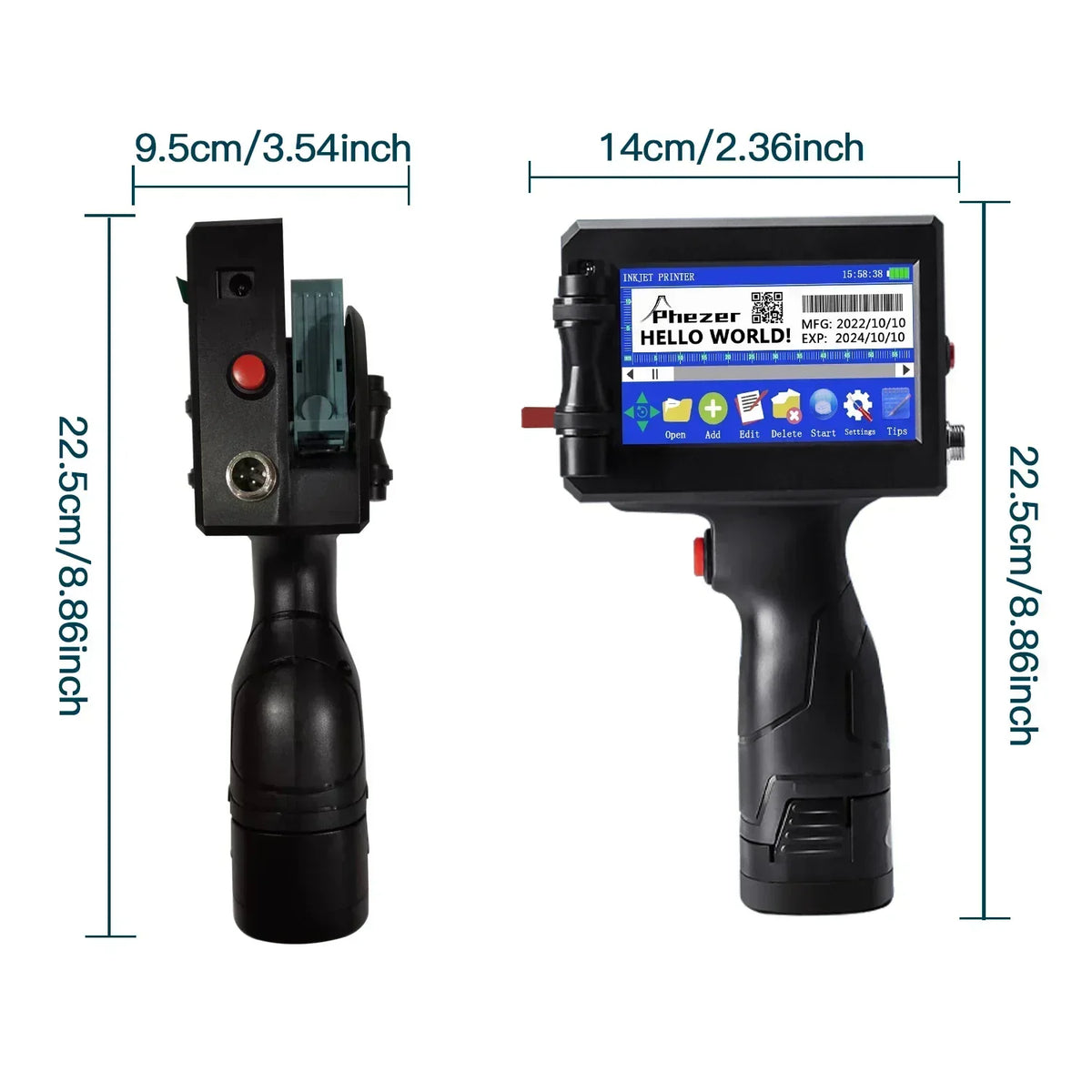 Phezer P15 Handheld Inkjet Printer 12.7/25.4mm Portable Label Printer Expiry Date Batch Code Logo QR Barcode 28 Languages