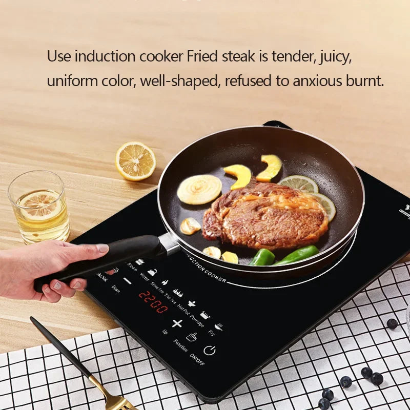 110V 220V Electric Induction Cooker, 10 Gear Touch Control Black Crystal Panel Timing Hotpot Stove