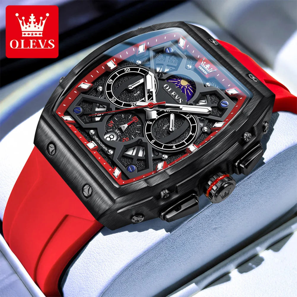 OLEVS 2942 Mens Watch Quartz Watch Multifunctional Chronograph Watches For Men 30M Waterproof Luminous Moon Phase Box Original
