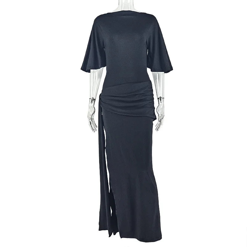 Weird Puss Sexy Split Dress Women Y2K Belt Ribbon Patchwork Backless Short Sleeve Classic Evening Birthday Party Elegant Bodycon