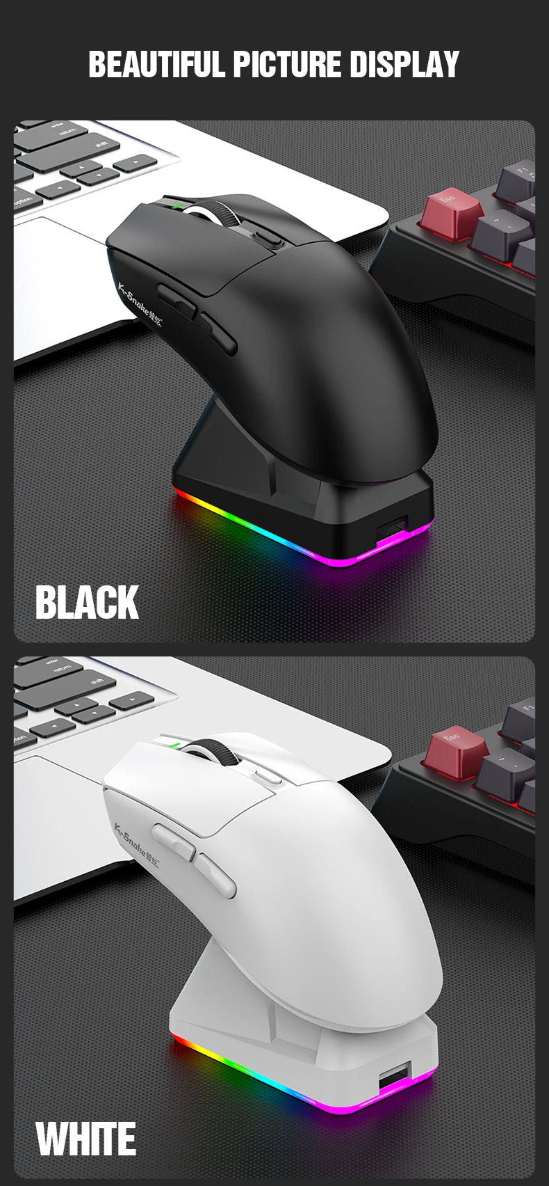 KEBIDUMEI X11 PAW3311 Tri-Mode Wireless Mouse 12000 DPI Gaming Mouse RGB Touch Magnetic Charging Base Bluetooth /2.4G/Wired Mice