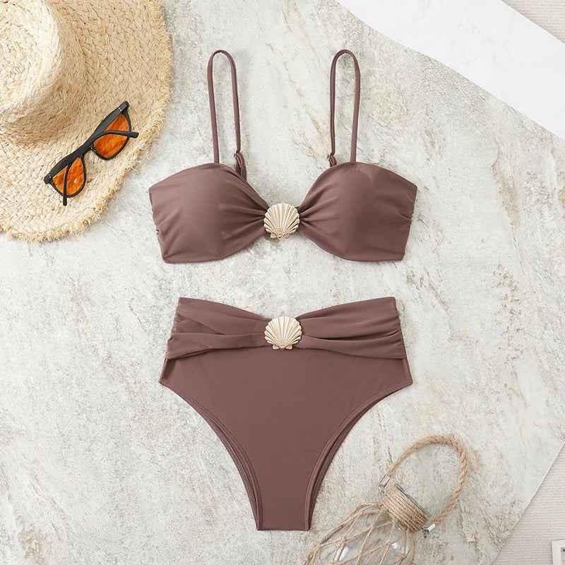 High Waist Bikini Women's Swimsuit Two-piece Bathing Suits Bandeau Woman Swimwear 2026 Trend Bikinis Sets Brazilian Beach Wear