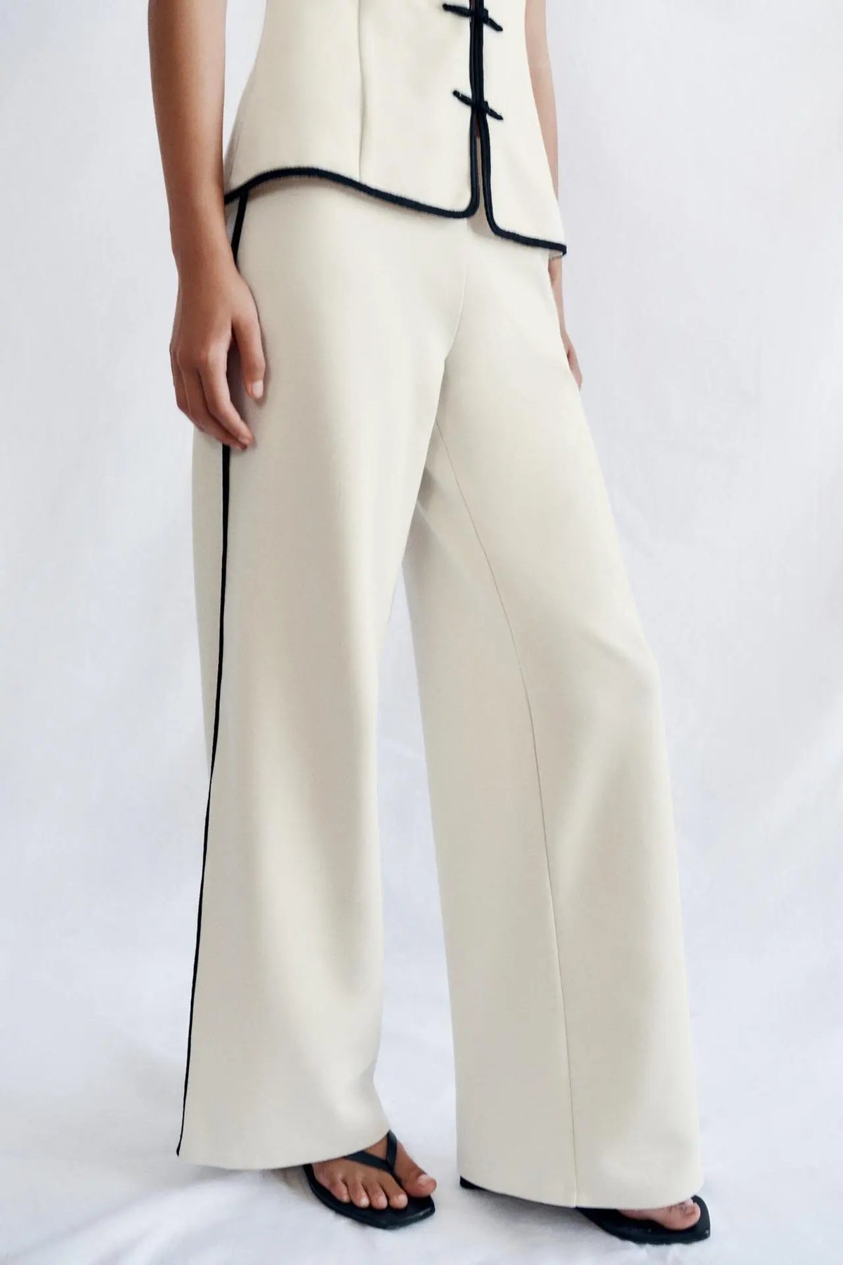 No-Sleeve round Neck Rope Knot Top Wide-Leg Straight Cut Pants Two-Piece Set Women's Fashion Autumn Collection