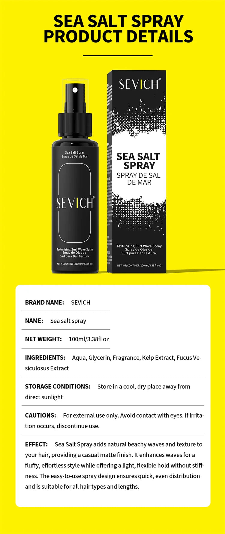 100ml Natural Sea Salt Spray for Men Salt Water Hair Mist Hair Volumizing Thickness Wave Curls Seasalt Hair Spray Styling Mist