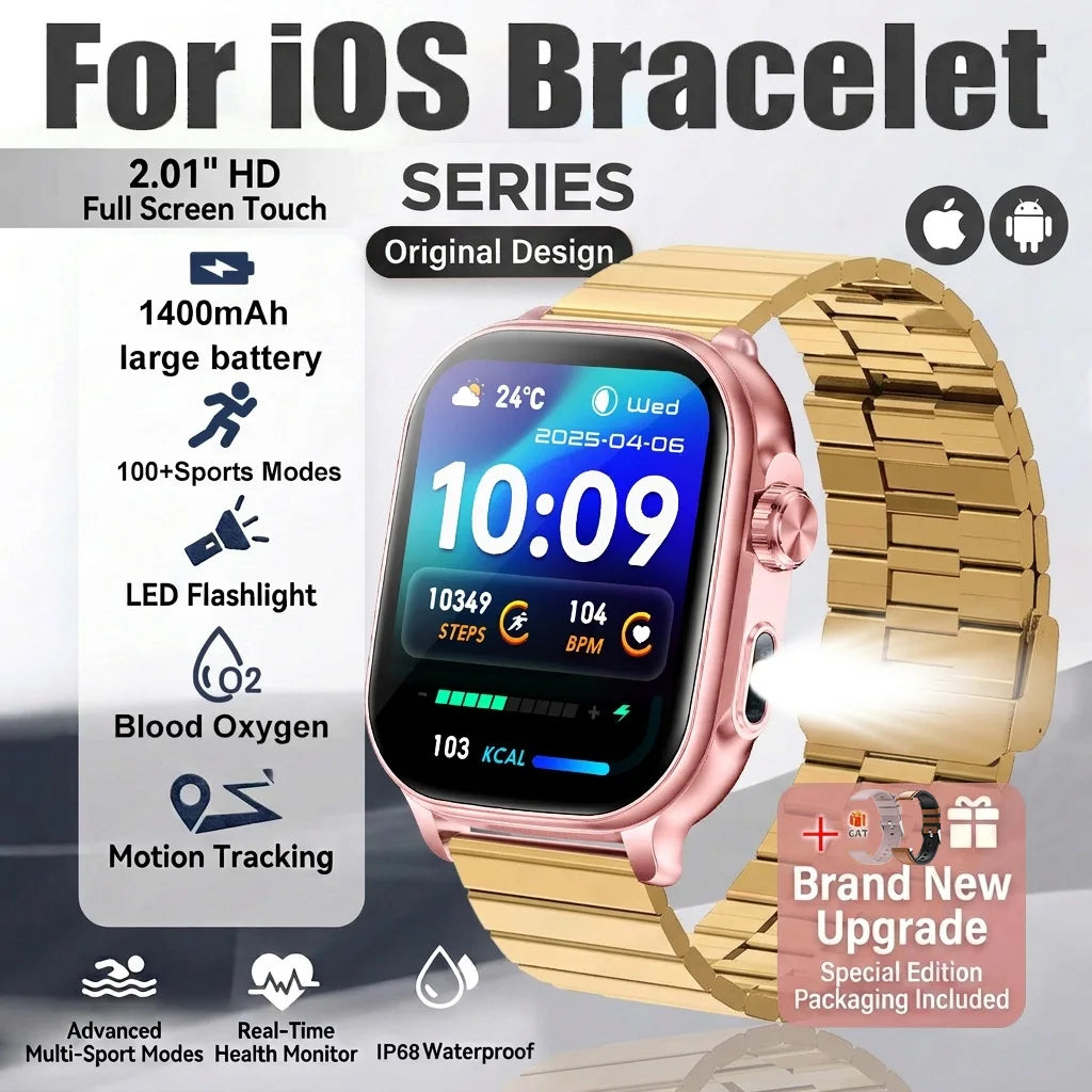 New1400mAh Military Grade Smart Watch 600 hours Battery Life 5ATM Waterproof BT Call Alert LED Flashlight 100+Sports Watches Men