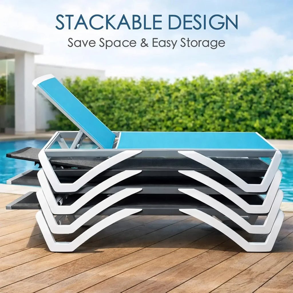 Adjustable Outdoor Chaise Lounge with Aluminum Frame and Resin Legs, Gray Textilene Fabric for Patio, Beach, or Poolside