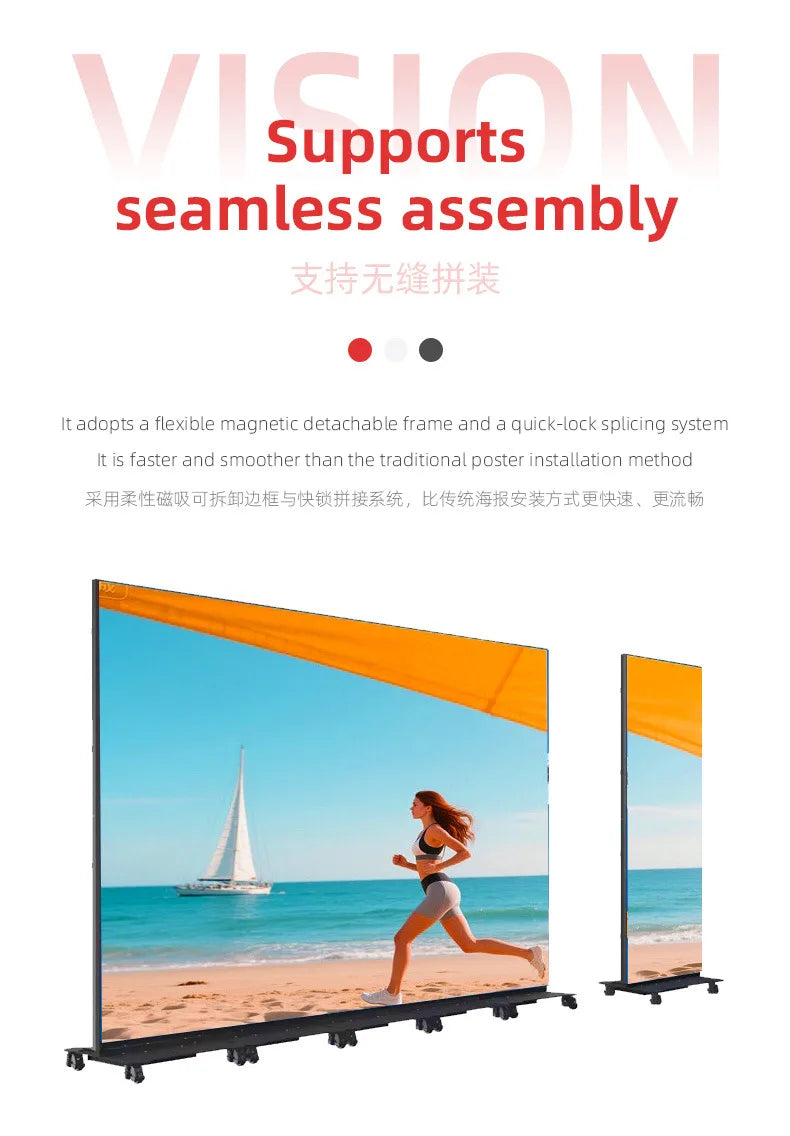 LED Display Poster Screen, Indoor Vertical Advertising Screen, Movable Folding, Exhibition Promotion
