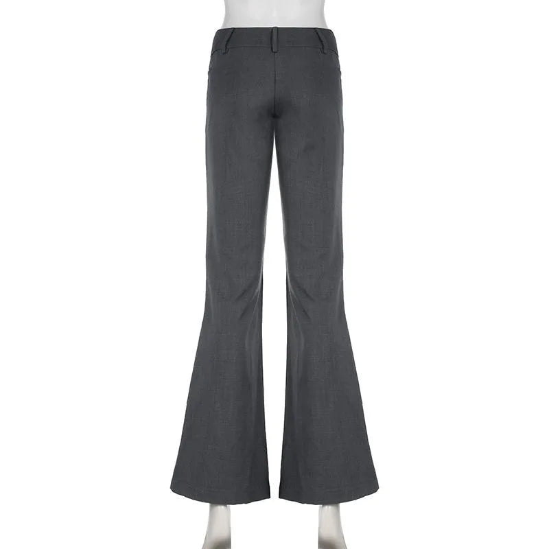 American Low Waist Bell Bottoms Y2K Fashion Streetwear Slim Wide Leg Pants Spring New Simple Basic Solid Ladies Suit Trousers