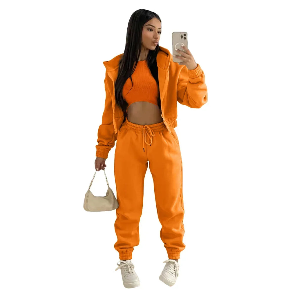 Waterarea Basic Active Women's Tracksuit Hooded Track Jacket +vest and Jogger Pants Suit Matching Three 3 Piece Set SportOutfits